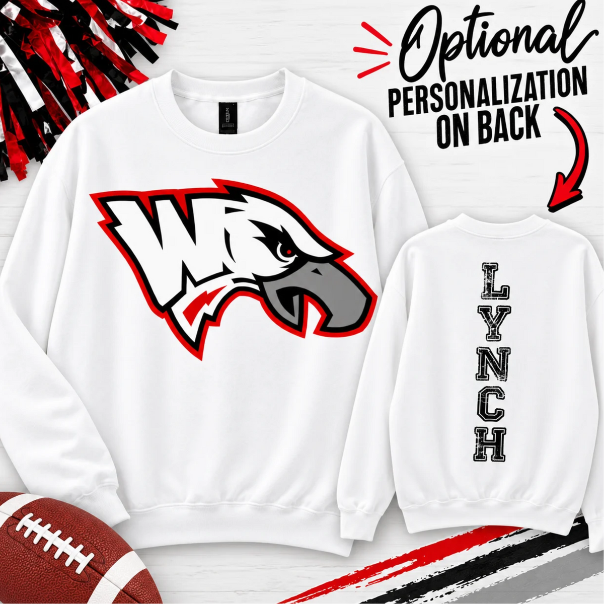 Oversized Eagle Crew Neck Pullover With Optional Personalization