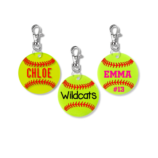 Personalized Softball Keychain- 2 Inch | Custom Softball Name Tag | Softball Team Gift | Personalized Softball Coach Gift | Softball Bag Tag