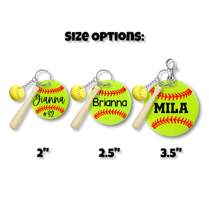 Custom Softball Keychain with Bat & Ball Accessory