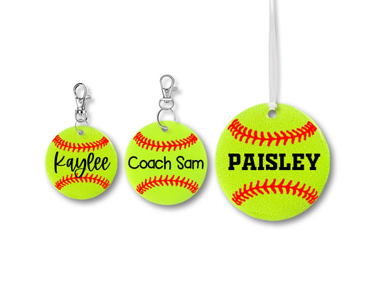 Personalized Softball Keychain, Custom Softball Bag Tag, Softball Accessory, Softball Team Gift, Softball Coach Gift, Softball Senior Gift