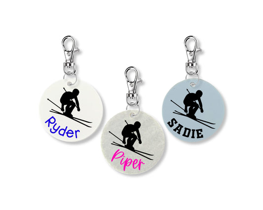 Personalized Ski Keychain - 2 Inch | Custom Ski Accessory | Skier Gift | Ski Team Gift | Custom Ski Bag Tag | Personalized Ski Gift