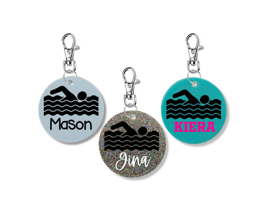 Personalized Swimmer Keychain - 2 Inch | Custom Swim Gift | Swim Team Gift | Swim Bag Tag | Personalized Swim Coach Gift | Swim Accessory