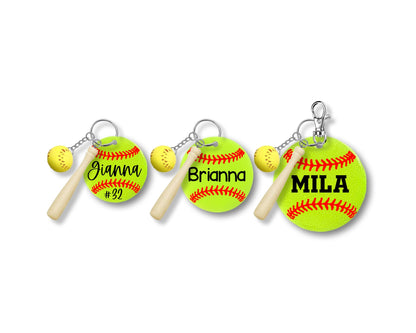 Custom Softball Keychain with Bat & Ball Accessory