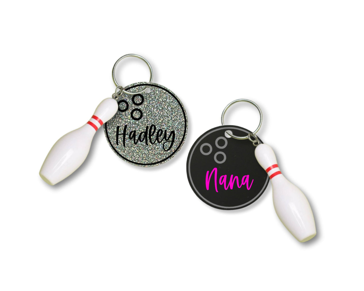 Personalized Bowling Keychain With Bowling Pin Accessory - 2 Inch | | Bowling Team Gift | Bowling Party Favor | Bowling League Gift