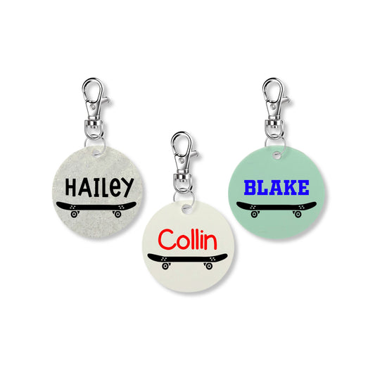 Personalized Skateboard Keychain - 2 Inch | Custom Skateboard Accessory | Skateboarder Gift | Skateboard Bag Tag | Skateboard Keychain