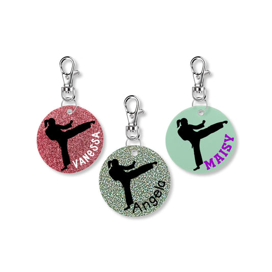 Personalized Karate Girl Keychain - 2 Inch | Custom Karate Keychain | Martial Arts Girl Bag Tag | Personalized Sensei Gift | Karate Bag Tag