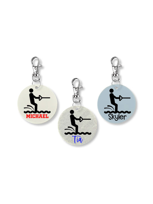 Personalized Water Ski Keychain - 2 Inch | Custom Water Ski Accessory | Personalized Water Ski Team Gift | Water Skier Bag Tag