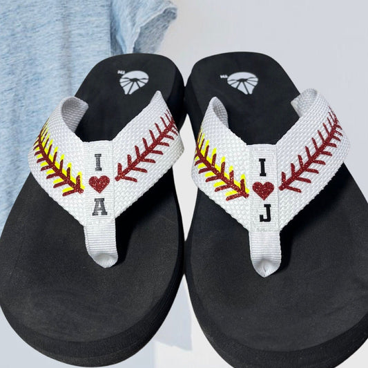 Personalized Baseball and Softball Flip Flops | Ballpark Sandals | Custom Team Spirit Shoes | Game Day Shoes | Ballpark Mom Shoes