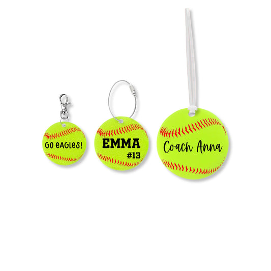 NEW DESIGN! Personalized Softball Keychain Or Bag Tag | Softball Bag Tag | Custom Accessory | Softball Team Gift | Softball Coach Gift